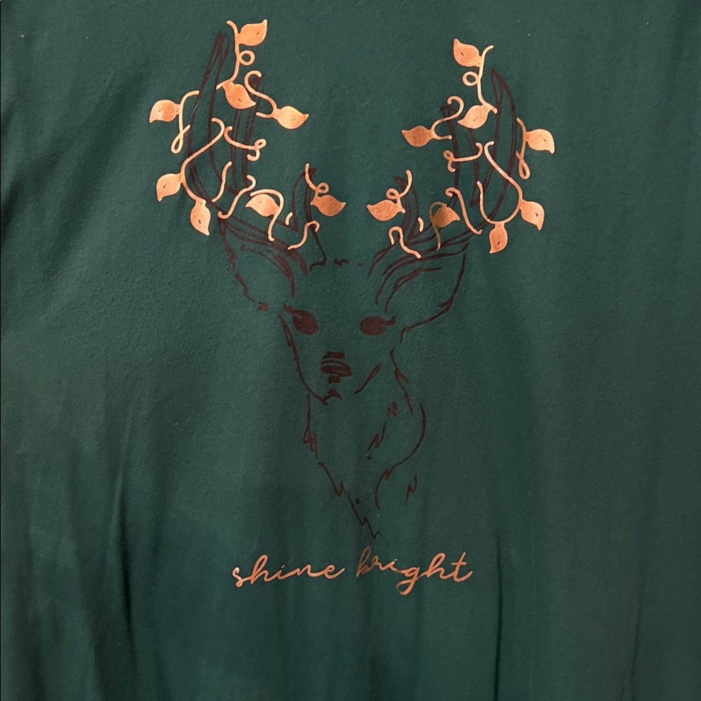 Green Shirt with Deer and Shine Bright Design